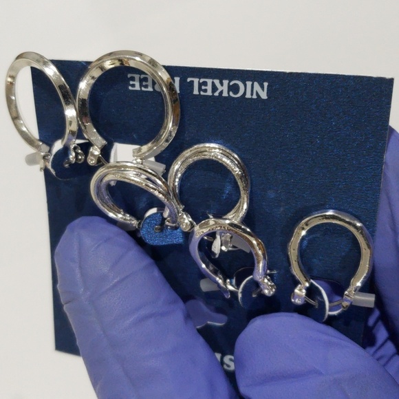 Elegant Set of 3 Silver-tone Hoop Design Earrings - Women's Fashion Jewelry - Picture 7 of 7